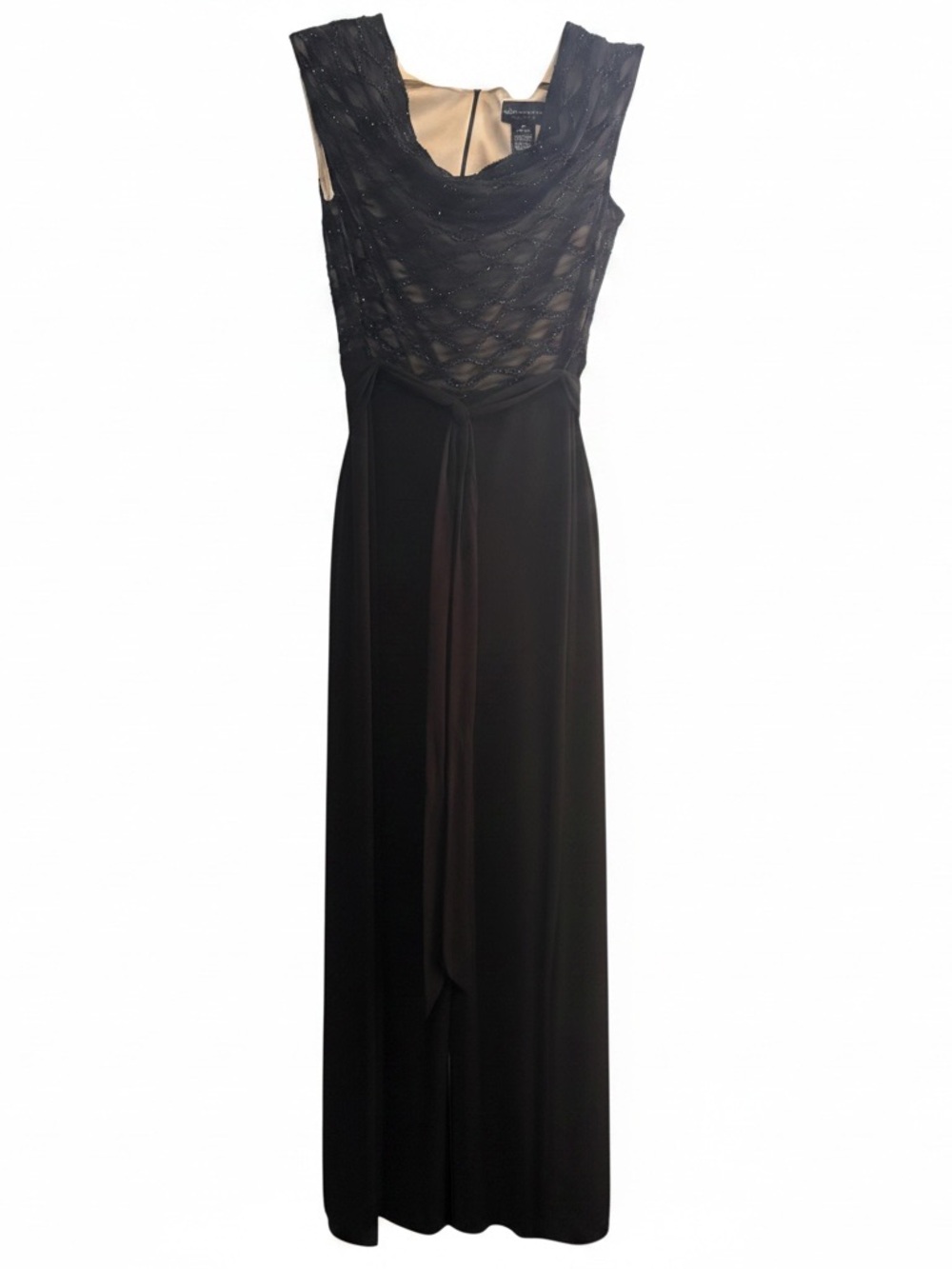 Elegant Black Sleeveless Evening Gown with Beaded Lace Bodice jumpsuit